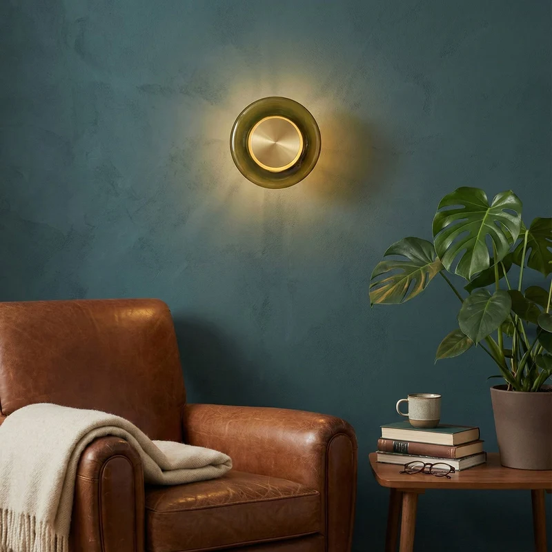 Wandlamp met Groen Glas & Gouden Afwerking – Moderne Verlichtingsaccent voor Hal en Slaapkamer | Sansoti