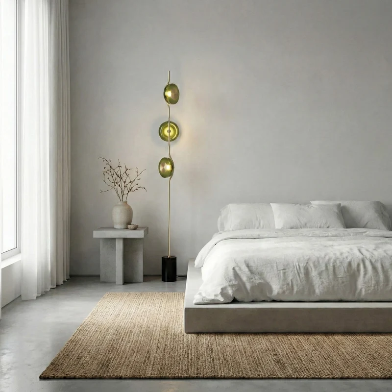 Vloerlamp met groen glas en geïntegreerde LED | 180 cm hoog | moderne vloerverlichting met sculptuur | Sansoti