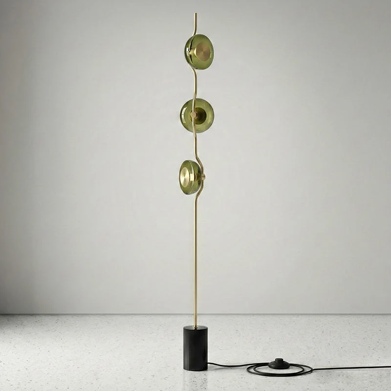 Vloerlamp met groen glas en geïntegreerde LED | 180 cm hoog | moderne vloerverlichting met sculptuur | Sansoti