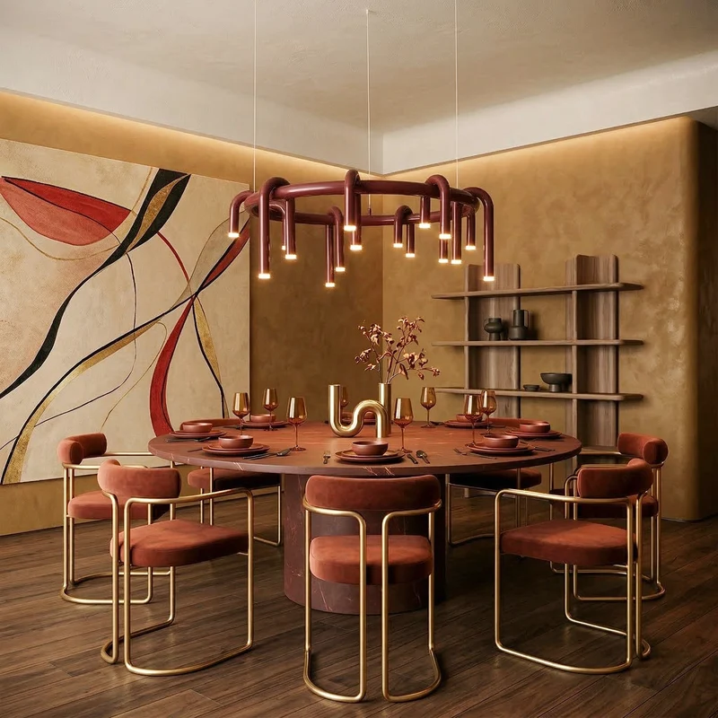 Rosso U-vormige Kroonluchter — Moderne Metalen Hanglamp met LED-Verlichting | Sansoti