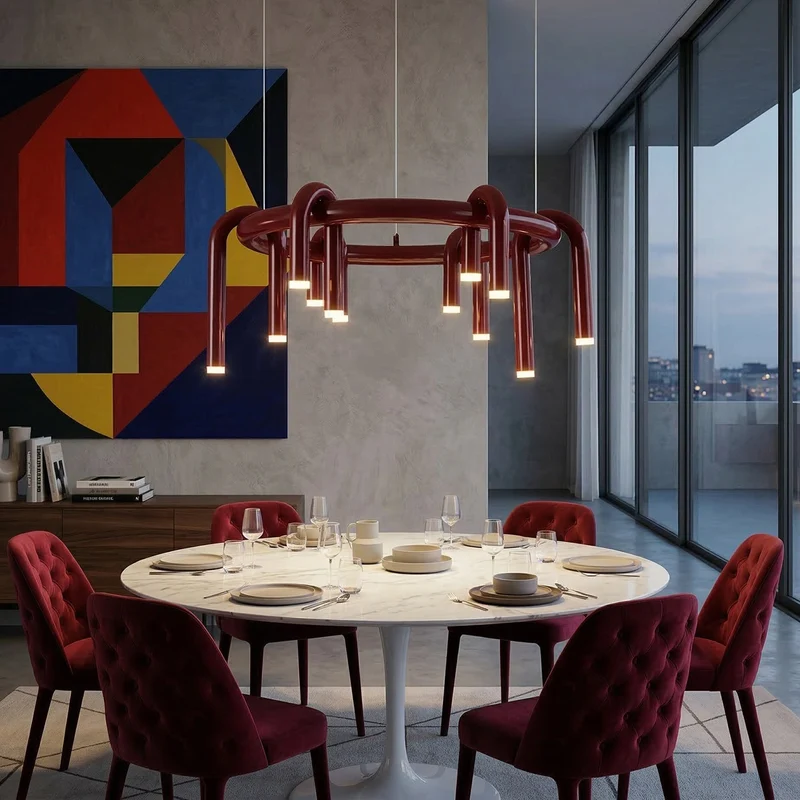 Rosso U-vormige Kroonluchter — Moderne Metalen Hanglamp met LED-Verlichting | Sansoti