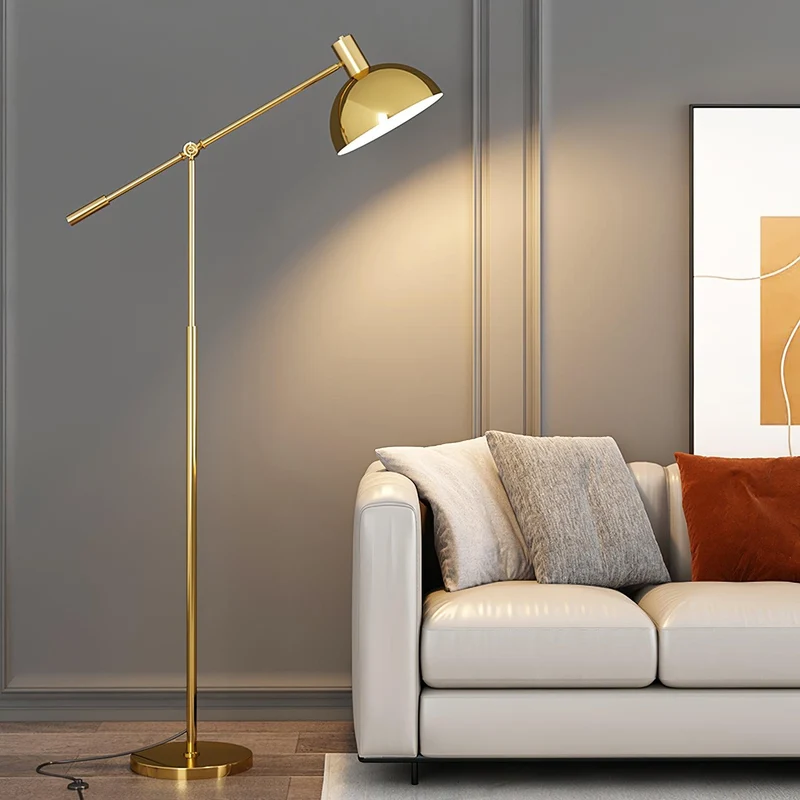 Moderne Staande Lamp met Gouden Arm 88cm | Metalen Design Vloerlamp met Verstelbare Kop | Industriële Staande Leeslamp Woonkamer Slaapkamer | Sansoti
