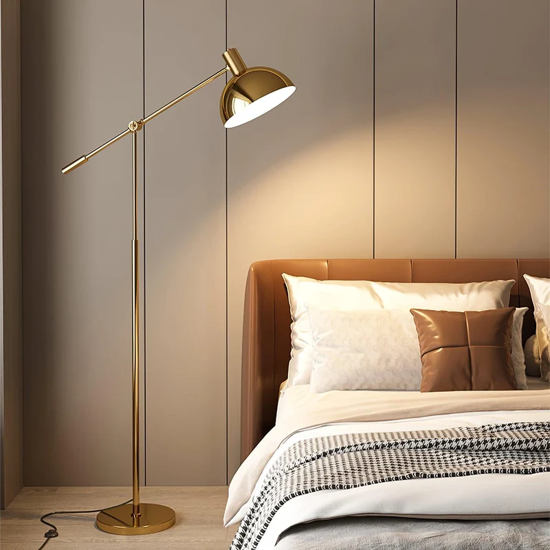 Moderne Staande Lamp met Gouden Arm 88cm | Metalen Design Vloerlamp met Verstelbare Kop | Industriële Staande Leeslamp Woonkamer Slaapkamer | Sansoti