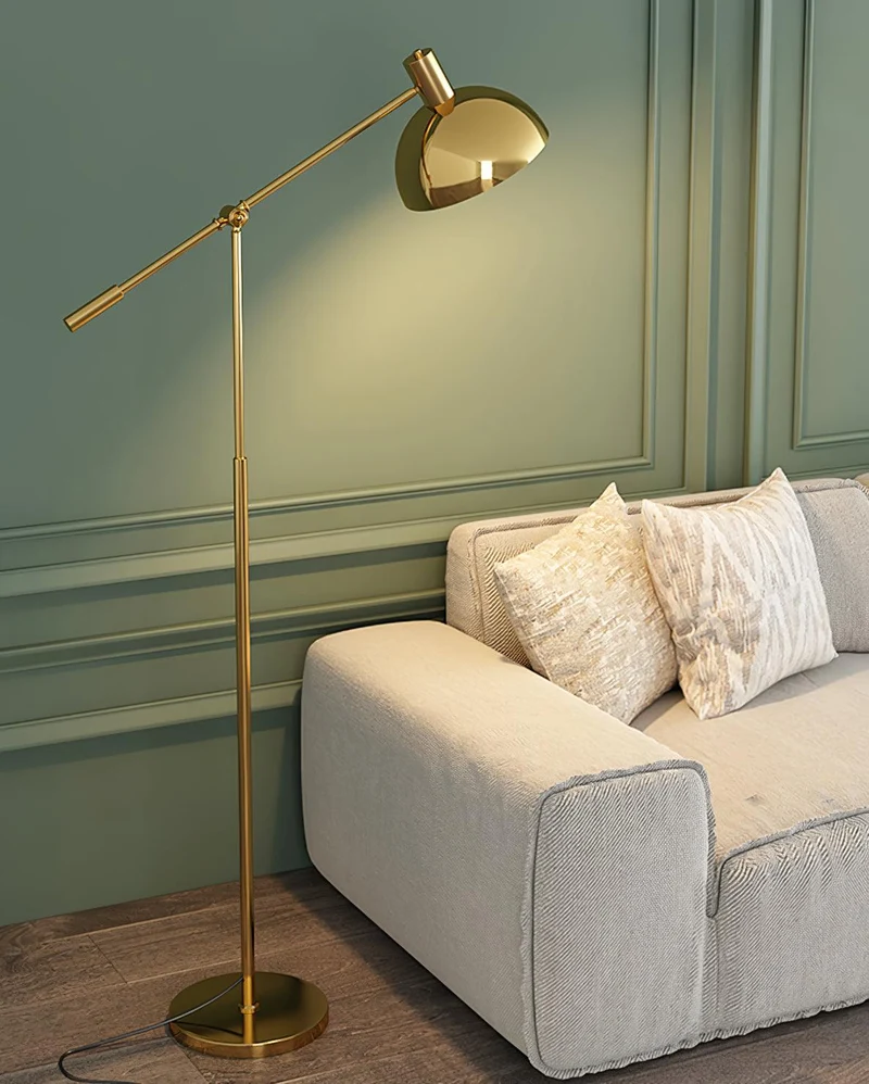 Moderne Staande Lamp met Gouden Arm 88cm | Metalen Design Vloerlamp met Verstelbare Kop | Industriële Staande Leeslamp Woonkamer Slaapkamer | Sansoti