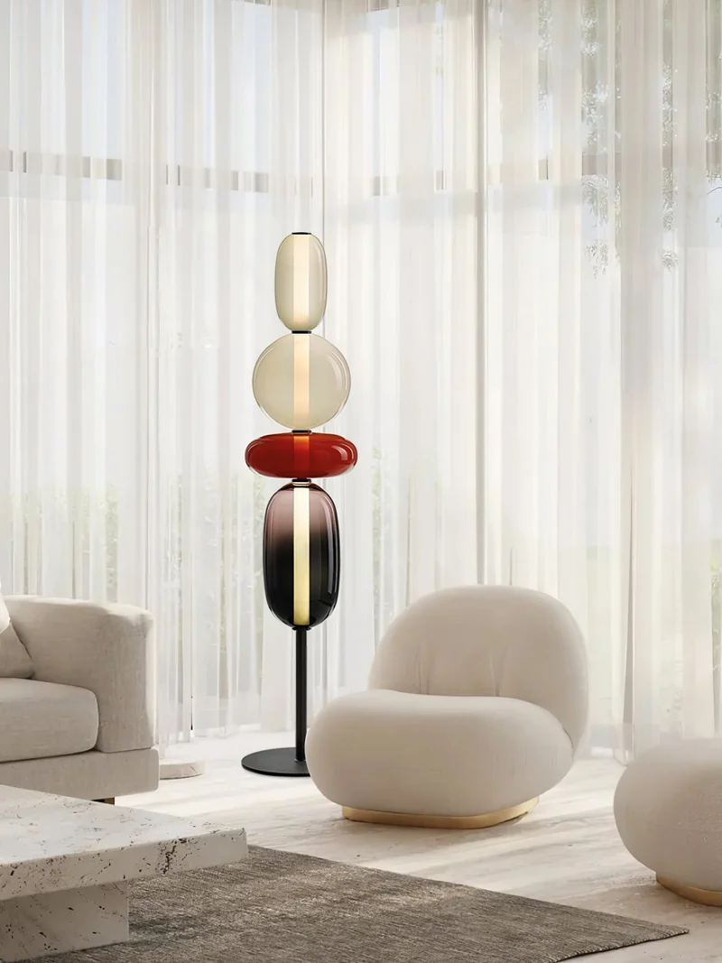 Glazen Vloerlamp met Handgeblazen Kap Zwarte Standaard Modern Design Woonkamer Verlichting | Sansoti