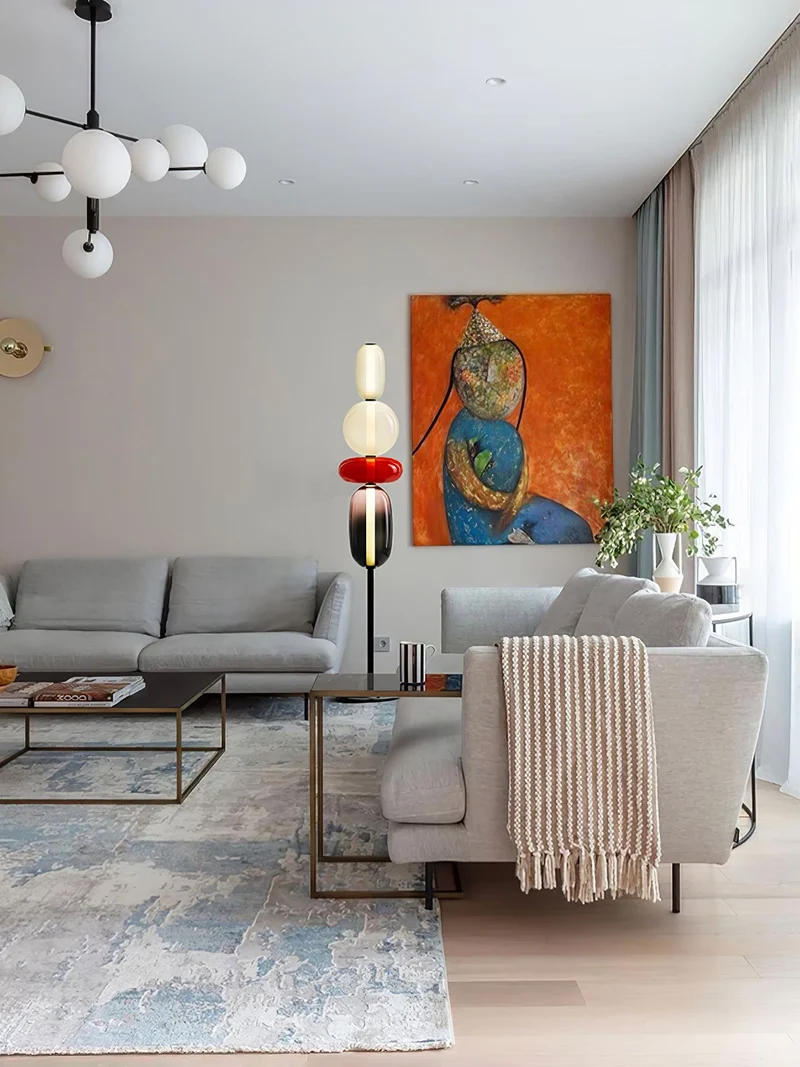 Glazen Vloerlamp met Handgeblazen Kap Zwarte Standaard Modern Design Woonkamer Verlichting | Sansoti