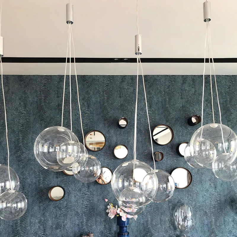 Glazen Hanglamp met Metalen Cluster Bellenbollen Moderne Verlichting | Sansoti