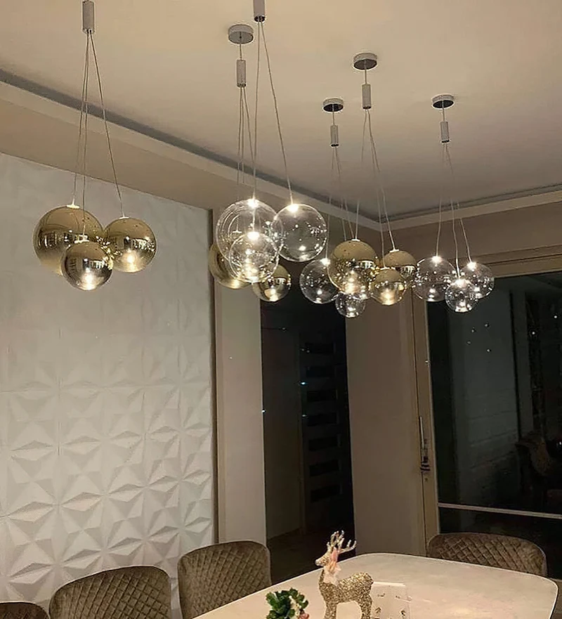 Glazen Hanglamp met Metalen Cluster Bellenbollen Moderne Verlichting | Sansoti
