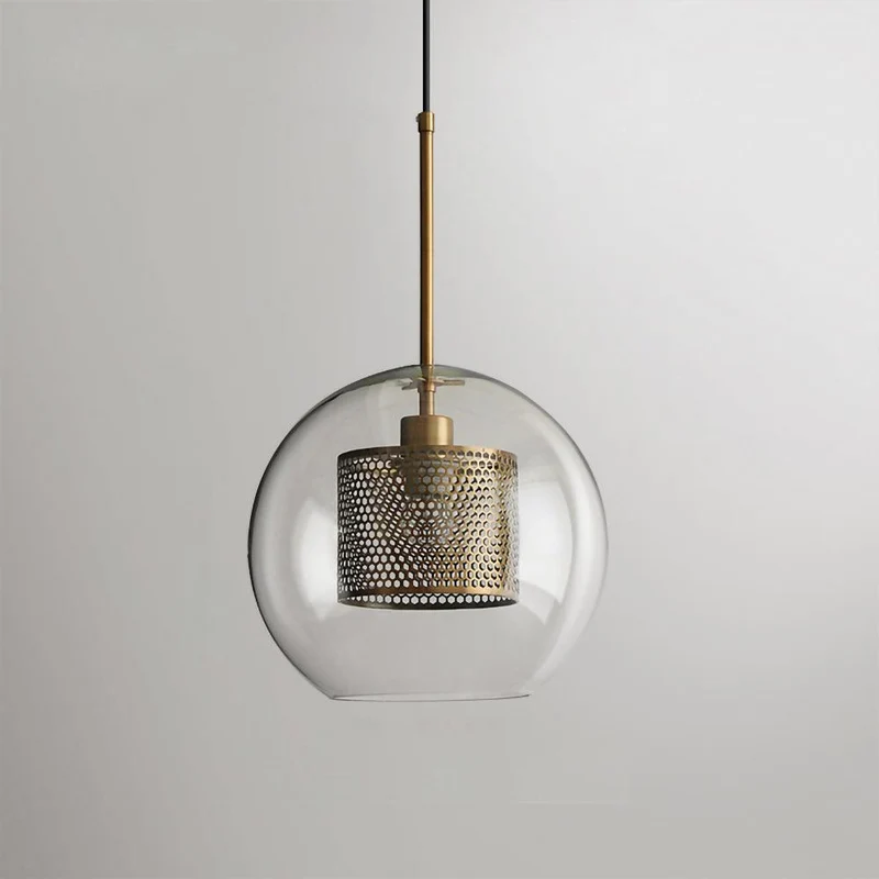 Glazen Hanglamp met Metalen Gaaskap Transparant Amber Zwart Goud 20-30cm Scandinavisch Design Eetkamer Keuken | Sansoti