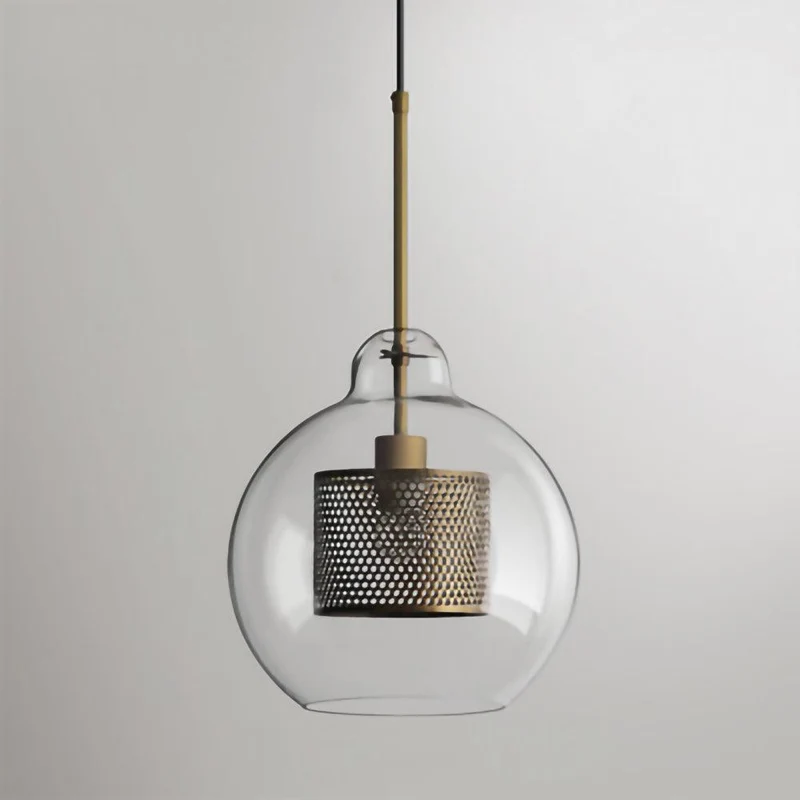 Glazen Hanglamp met Metalen Gaaskap Transparant Amber Zwart Goud 20-30cm Scandinavisch Design Eetkamer Keuken | Sansoti
