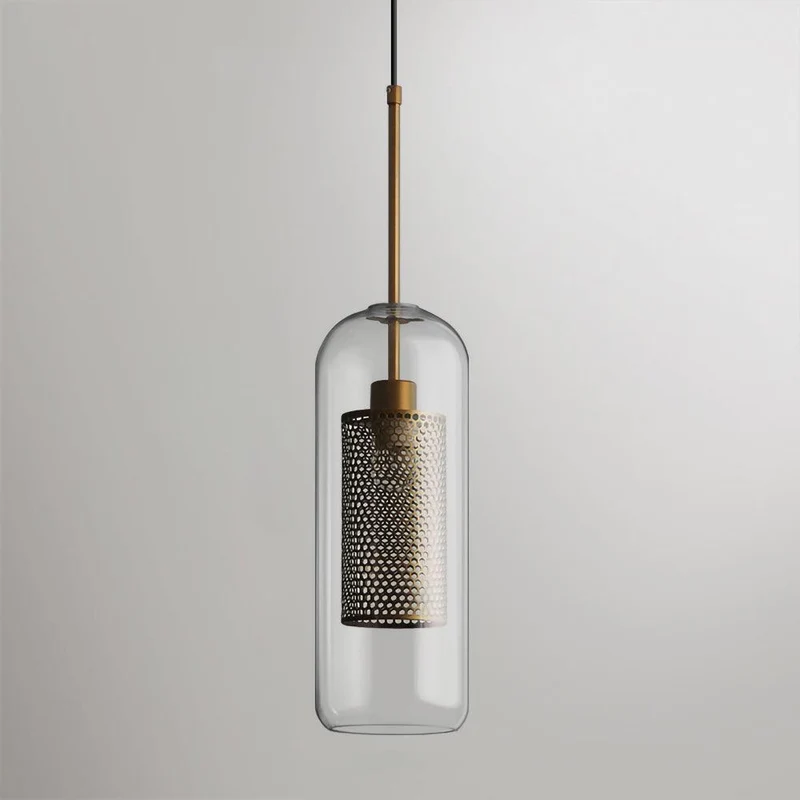 Glazen Hanglamp met Metalen Gaaskap Transparant Amber Zwart Goud 20-30cm Scandinavisch Design Eetkamer Keuken | Sansoti