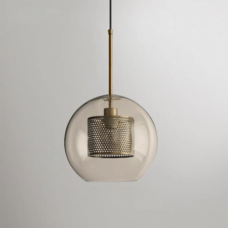 Glazen Hanglamp met Metalen Gaaskap Transparant Amber Zwart Goud 20-30cm Scandinavisch Design Eetkamer Keuken | Sansoti