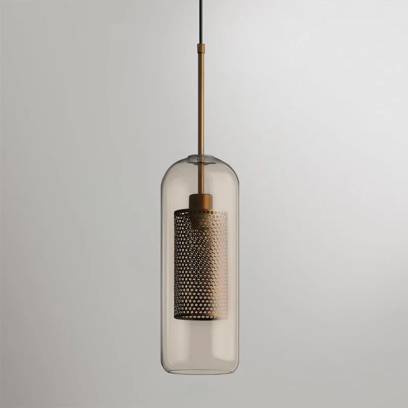 Glazen Hanglamp met Metalen Gaaskap Transparant Amber Zwart Goud 20-30cm Scandinavisch Design Eetkamer Keuken | Sansoti