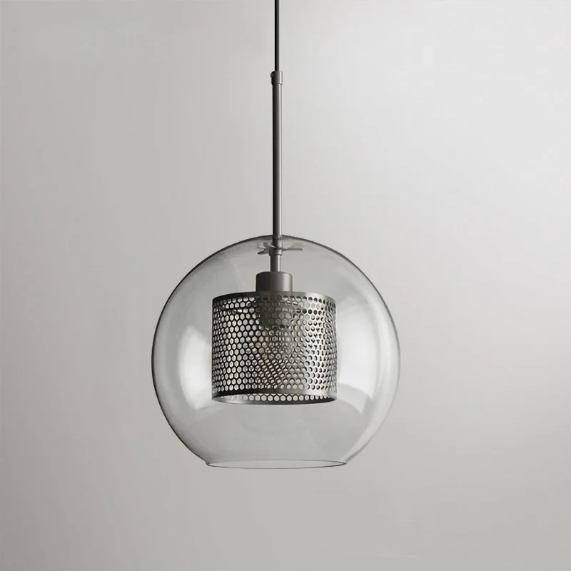 Glazen Hanglamp met Metalen Gaaskap Transparant Amber Zwart Goud 20-30cm Scandinavisch Design Eetkamer Keuken | Sansoti