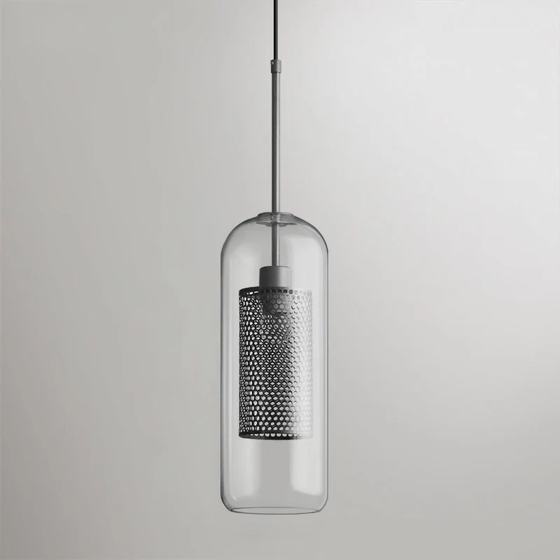 Glazen Hanglamp met Metalen Gaaskap Transparant Amber Zwart Goud 20-30cm Scandinavisch Design Eetkamer Keuken | Sansoti