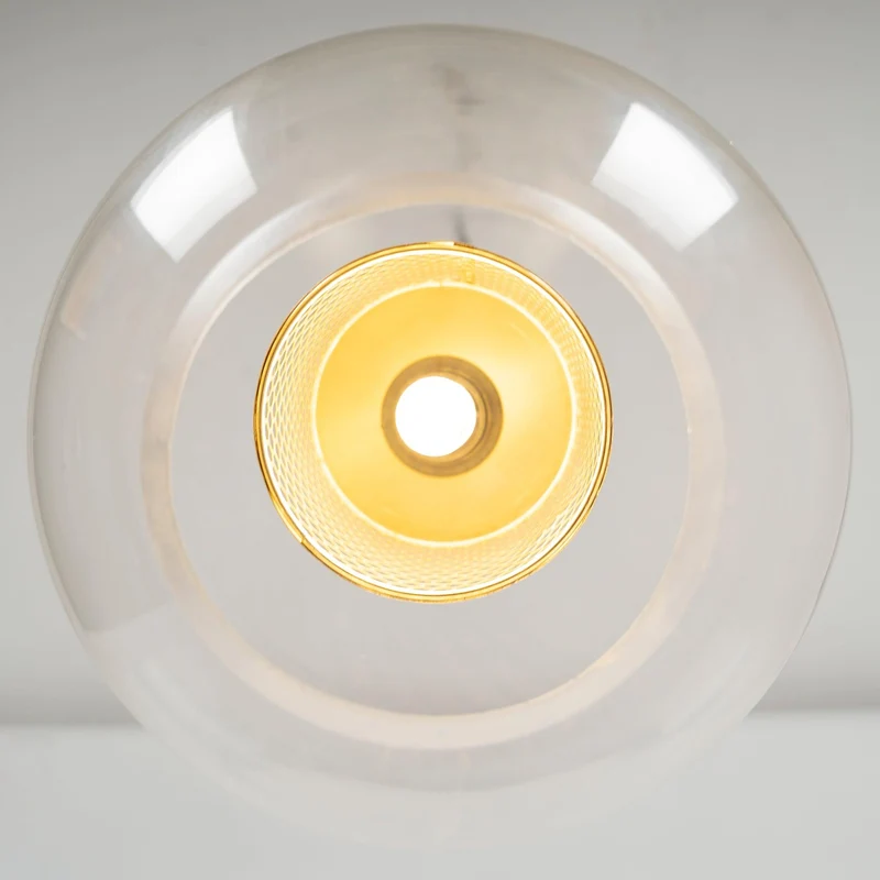 Glazen Hanglamp met Metalen Gaaskap Transparant Amber Zwart Goud 20-30cm Scandinavisch Design Eetkamer Keuken | Sansoti