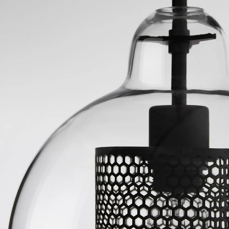 Glazen Hanglamp met Metalen Gaaskap Transparant Amber Zwart Goud 20-30cm Scandinavisch Design Eetkamer Keuken | Sansoti