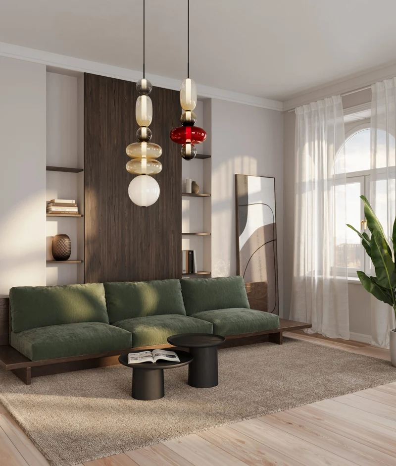 Glazen Hanglamp met Handgeblazen Kappen – Moderne Verlichting met Ambachtelijk Glaswerk | Sansoti