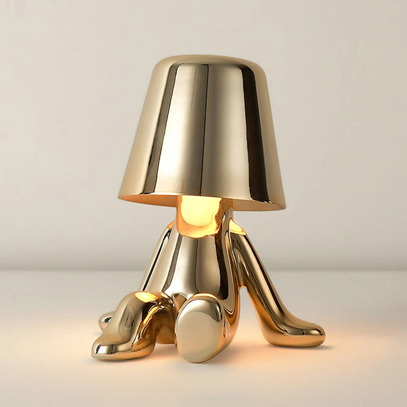 Moderne Tafellamp met Sculptuur – Goudkleurige Broers met Ingebouwde Accu en LED – Artistieke Verlichting voor Woonkamer, Slaapkamer & Bureau | Sansoti