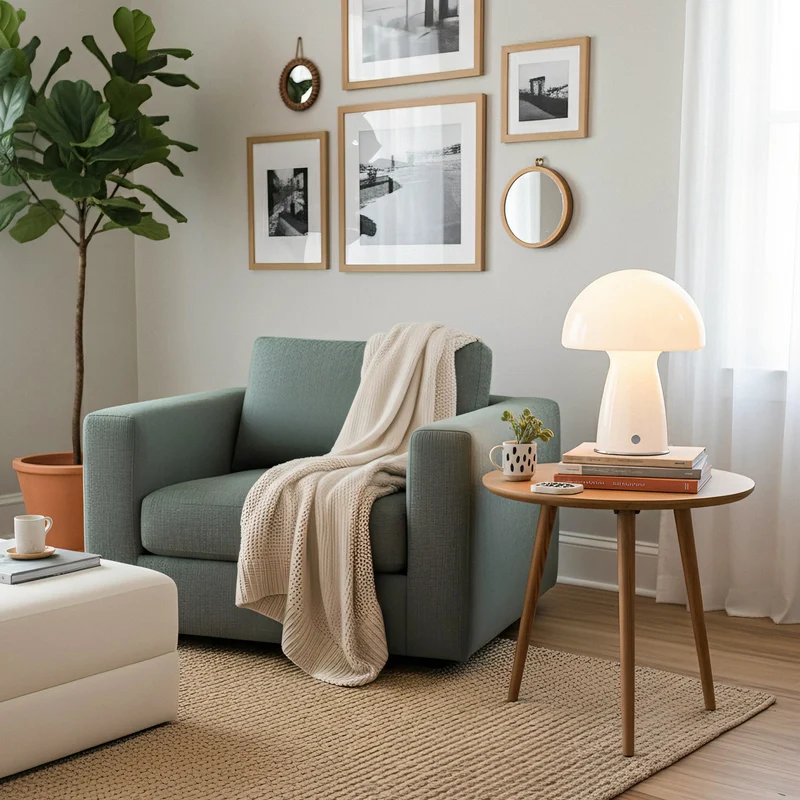 Bauhaus Paddenstoel Tafellamp Glas & Metaal — Retro Design met Warm Licht — Voor Woonkamer, Slaapkamer, Kantoor | Sansoti