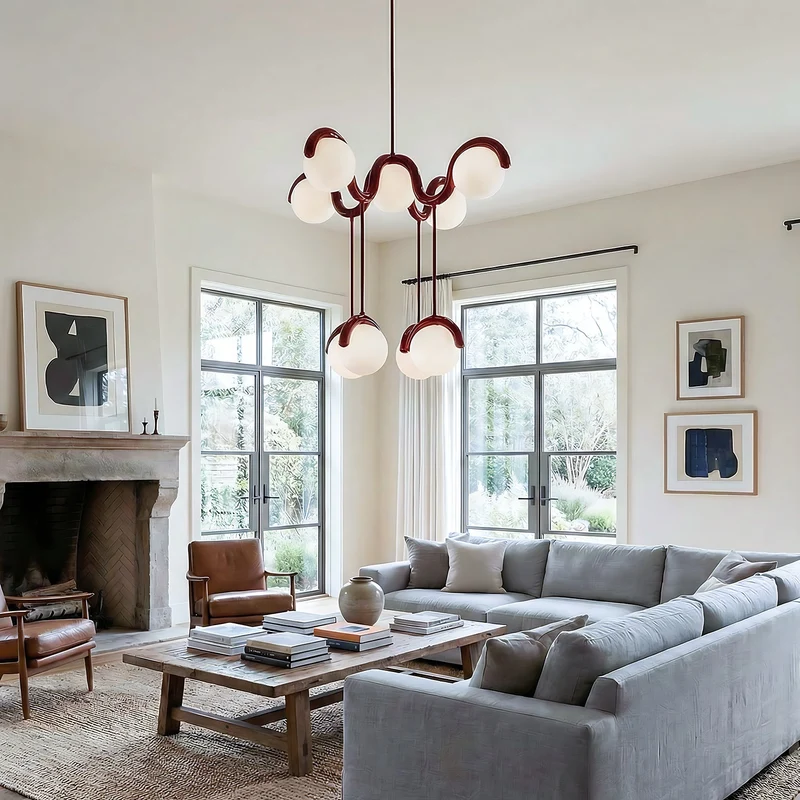 Moderne Kroonluchter met Messing en Glas – Artistieke Verlichting voor Eetkamer en Woonkamer | Sansoti