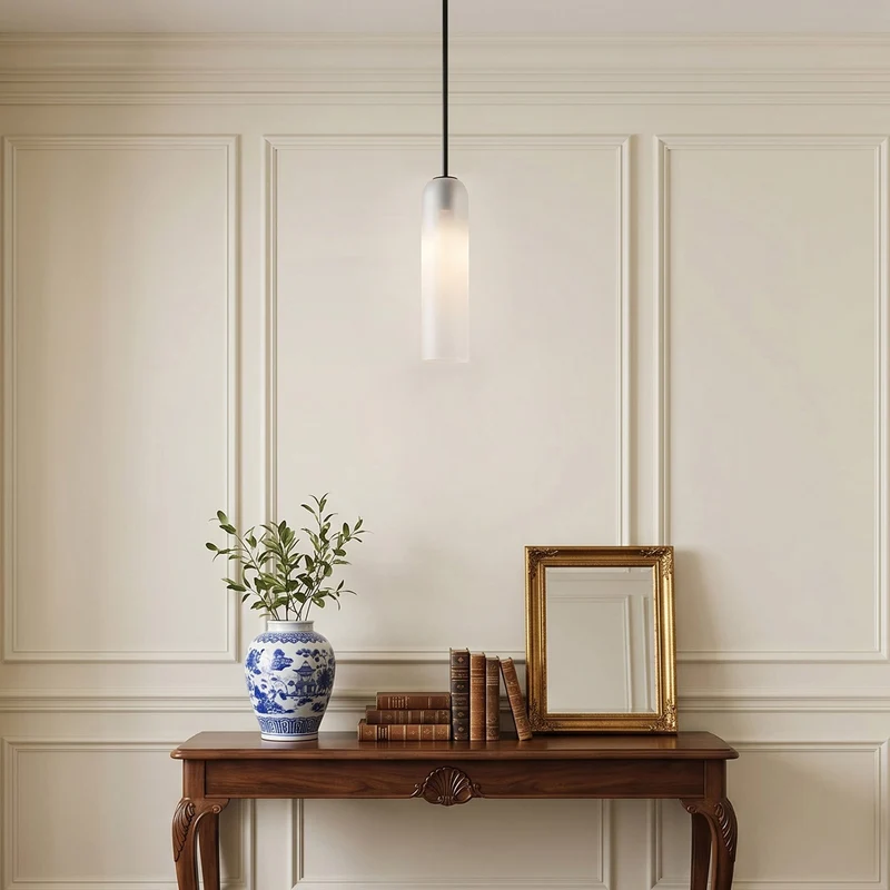 Glazen Hanglamp met Lange Buis – Mondgeblazen Glas Zwart of Goud Finish 10cm Diameter | Sansoti