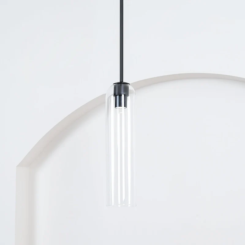 Glazen Hanglamp met Lange Buis – Mondgeblazen Glas Zwart of Goud Finish 10cm Diameter | Sansoti