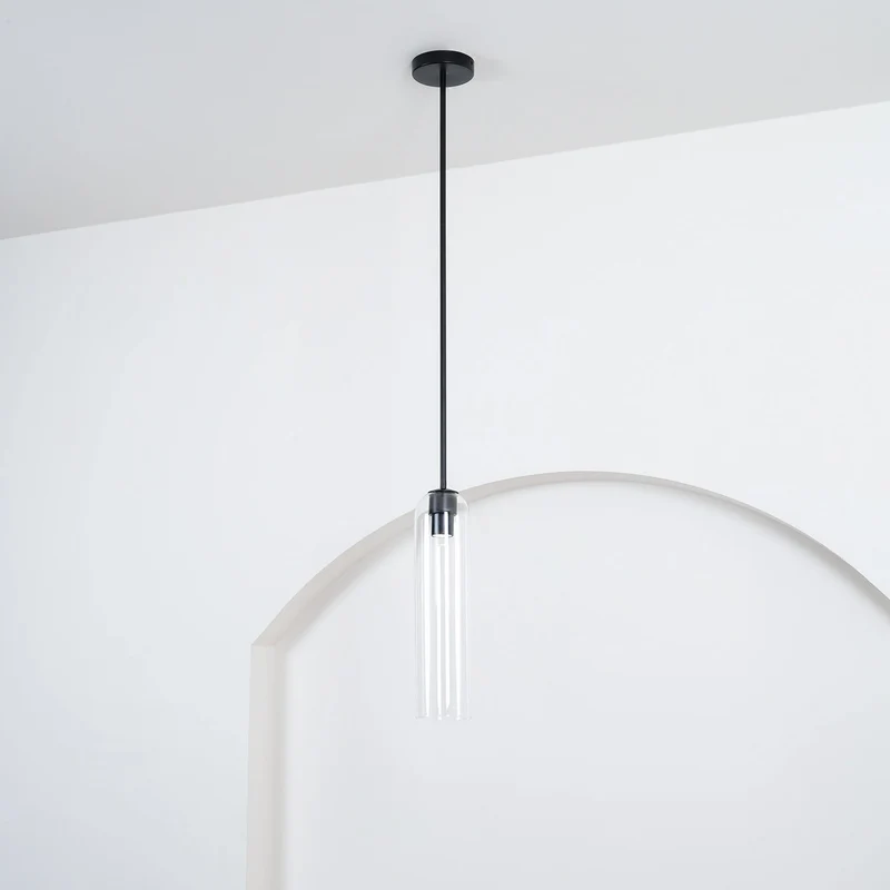 Glazen Hanglamp met Lange Buis – Mondgeblazen Glas Zwart of Goud Finish 10cm Diameter | Sansoti