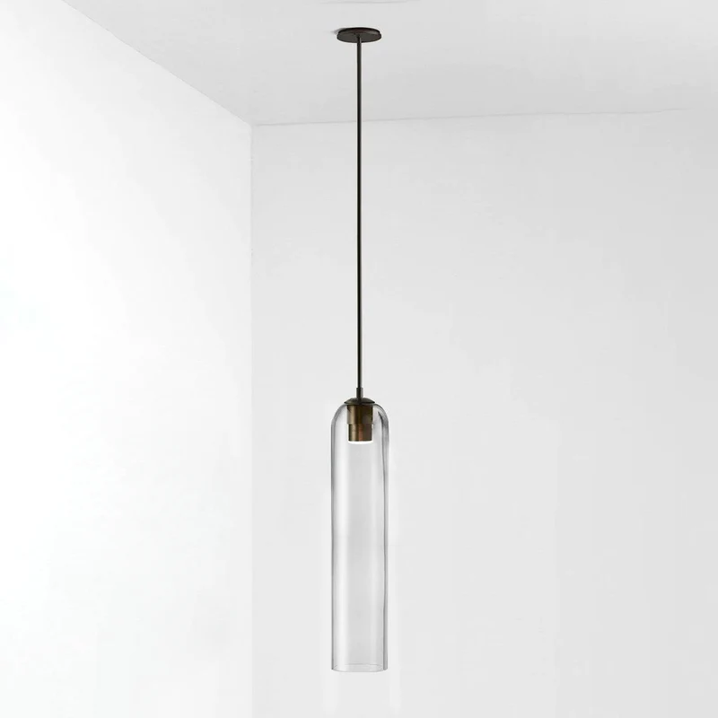 Glazen Hanglamp met Lange Buis – Mondgeblazen Glas Zwart of Goud Finish 10cm Diameter | Sansoti