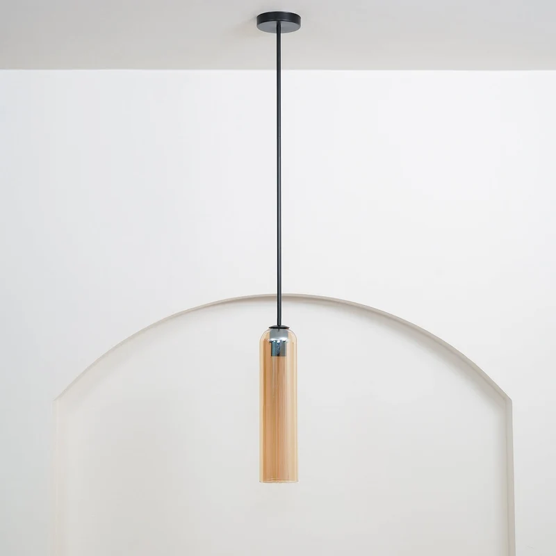 Glazen Hanglamp met Lange Buis – Mondgeblazen Glas Zwart of Goud Finish 10cm Diameter | Sansoti