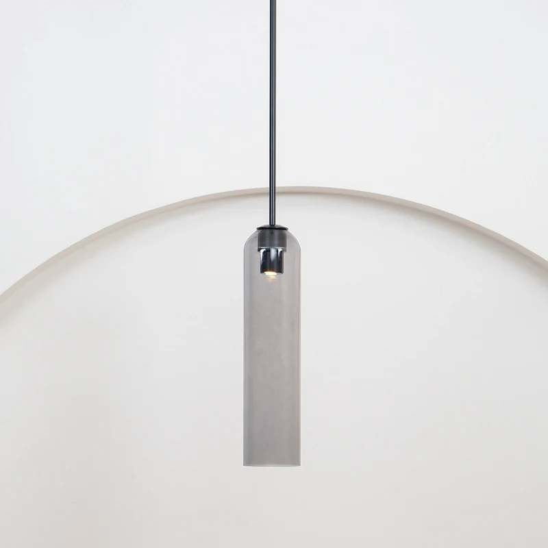 Glazen Hanglamp met Lange Buis – Mondgeblazen Glas Zwart of Goud Finish 10cm Diameter | Sansoti