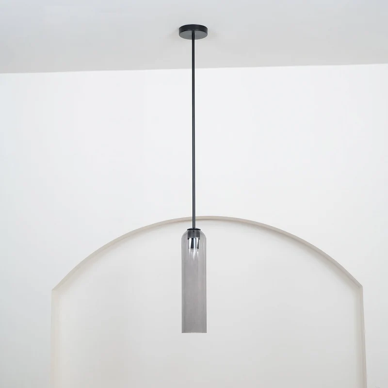 Glazen Hanglamp met Lange Buis – Mondgeblazen Glas Zwart of Goud Finish 10cm Diameter | Sansoti