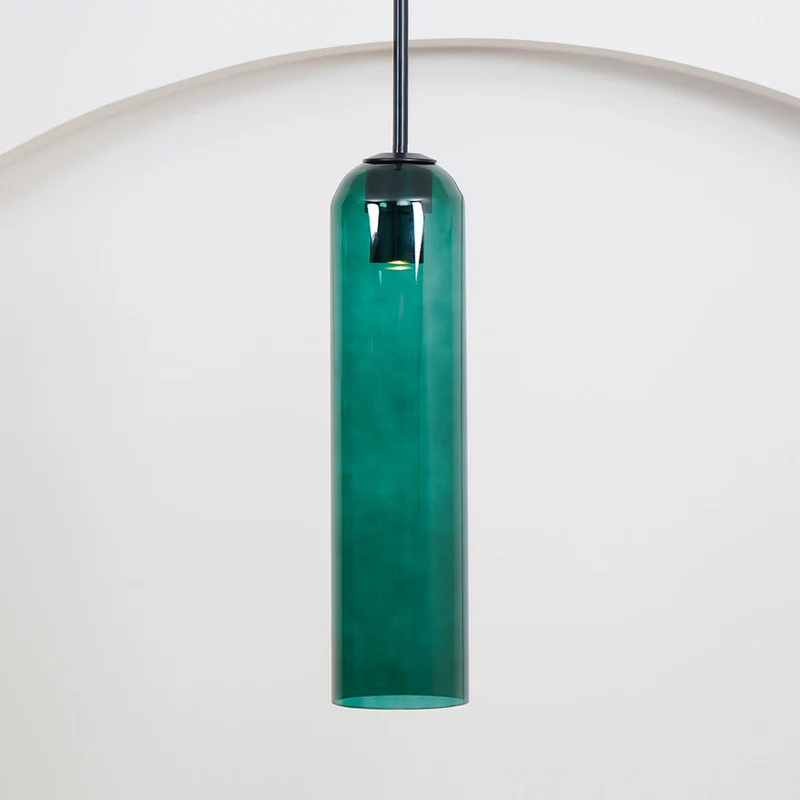 Glazen Hanglamp met Lange Buis – Mondgeblazen Glas Zwart of Goud Finish 10cm Diameter | Sansoti
