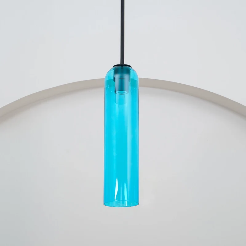 Glazen Hanglamp met Lange Buis – Mondgeblazen Glas Zwart of Goud Finish 10cm Diameter | Sansoti
