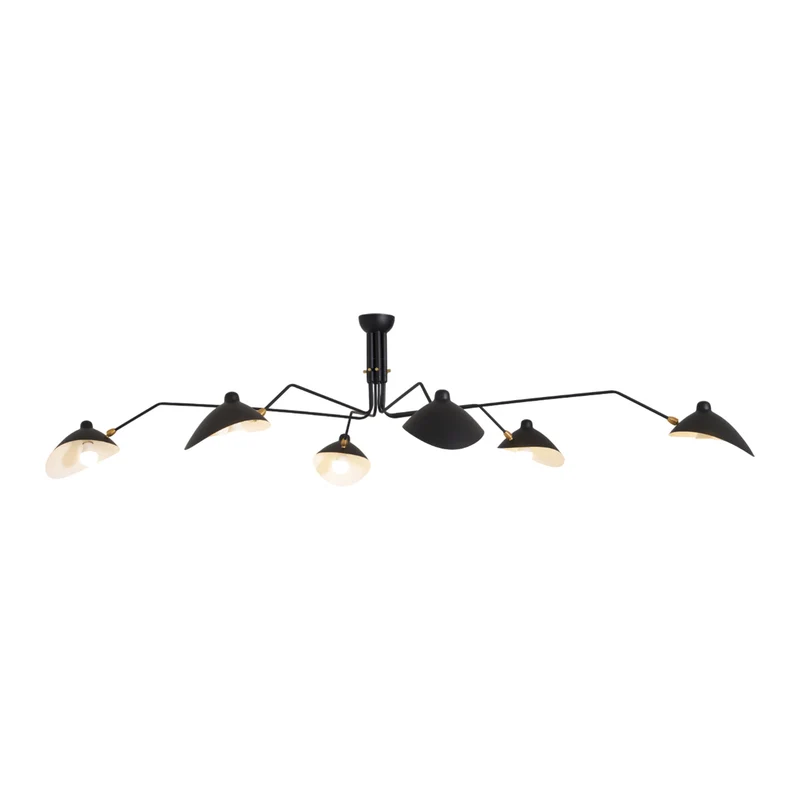 Verstelbare Spinlamp Multi-Arm Plafondlamp Industriële Design Messing Details Zwart Wit Scandinavisch Modern | Sansoti