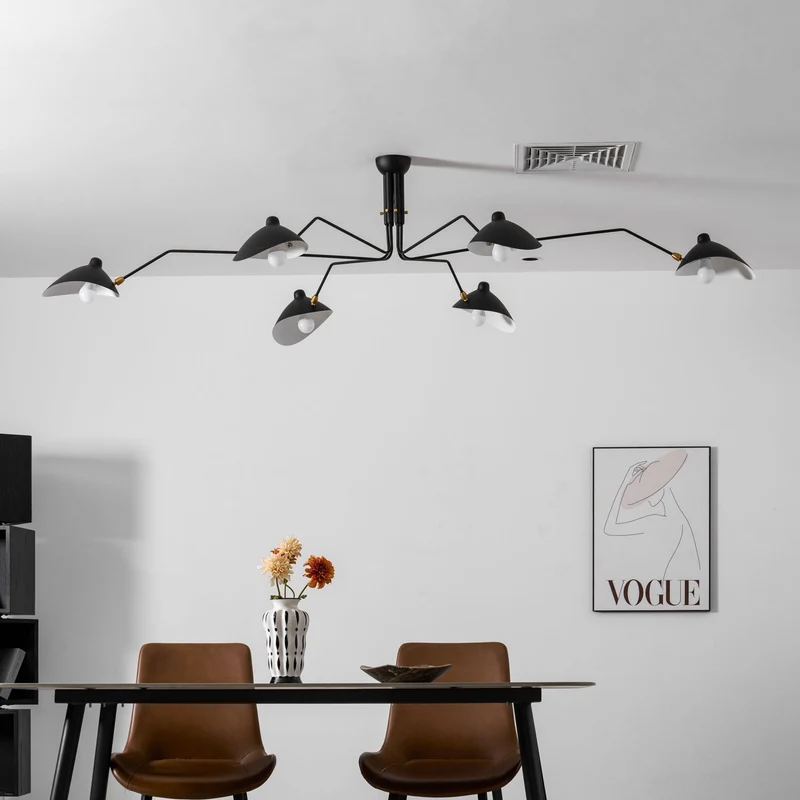 Verstelbare Spinlamp Multi-Arm Plafondlamp Industriële Design Messing Details Zwart Wit Scandinavisch Modern | Sansoti