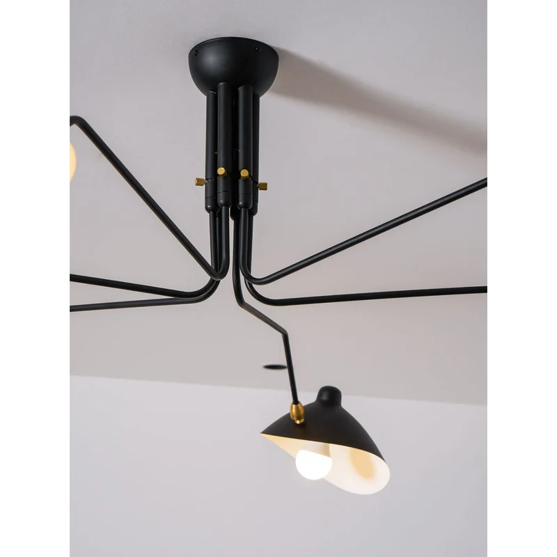 Verstelbare Spinlamp Multi-Arm Plafondlamp Industriële Design Messing Details Zwart Wit Scandinavisch Modern | Sansoti