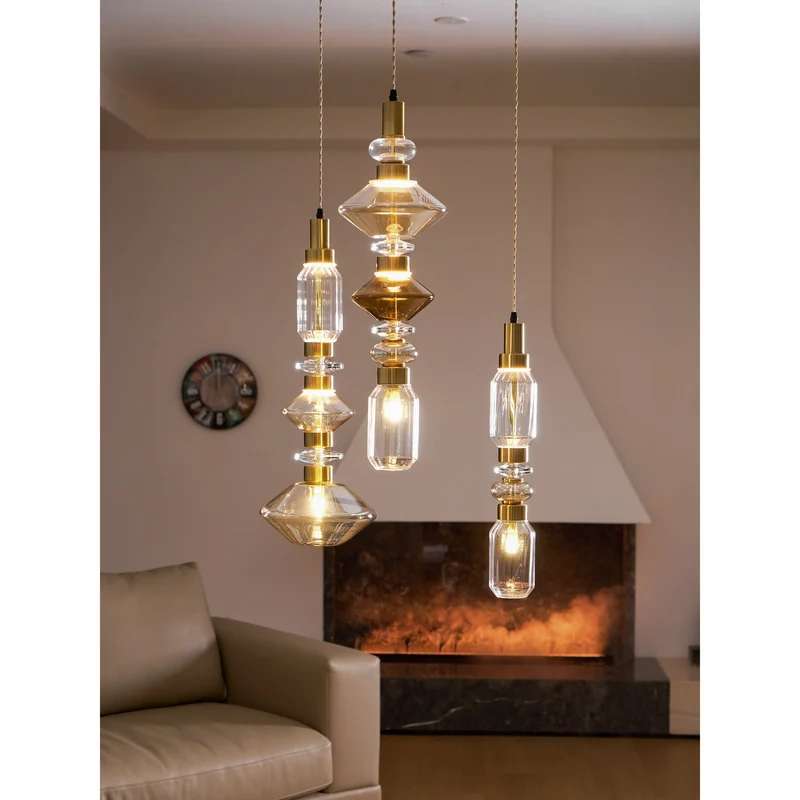 Glazen Hanglamp met Koperen Afwerking en Elegante Bolvorm voor Woonkamer en Eetkamer | Sansoti