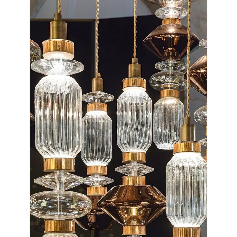 Glazen Hanglamp met Koperen Afwerking en Elegante Bolvorm voor Woonkamer en Eetkamer | Sansoti