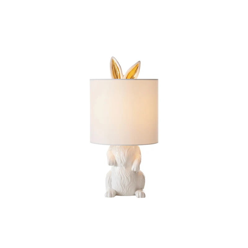 Hazenbeeldje Tafellamp met Stoffen Kap | Modern Design | Kunsthars | Charmante Decoratieve Verlichting | Sansoti