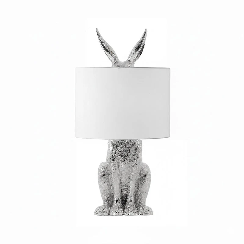 Hazenbeeldje Tafellamp met Stoffen Kap | Modern Design | Kunsthars | Charmante Decoratieve Verlichting | Sansoti