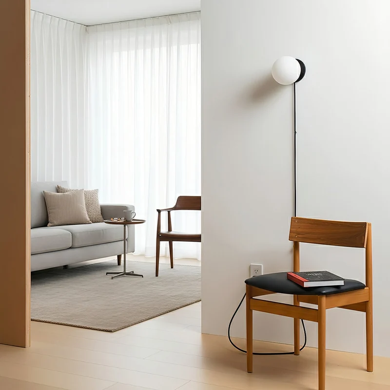 Wandlamp Plug-In Glas & IJzer Zwart Wit Sfeerlicht Slaapkamer Gang | Sansoti