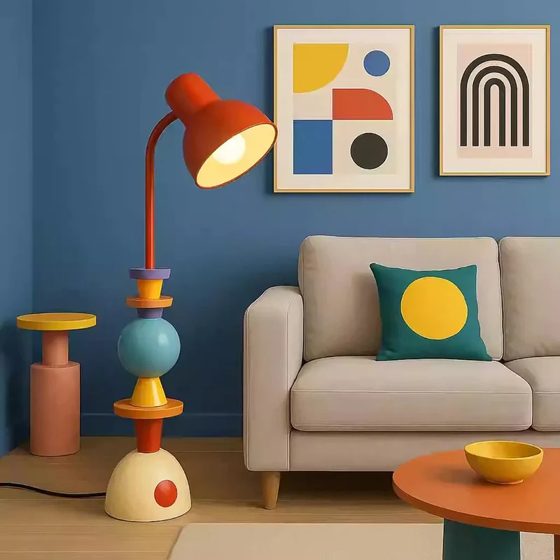 Staande designlamp met gekleurde metalen schijven 40 cm diameter moderne vloerlamp industrieel interieur woonkamer | Sansoti