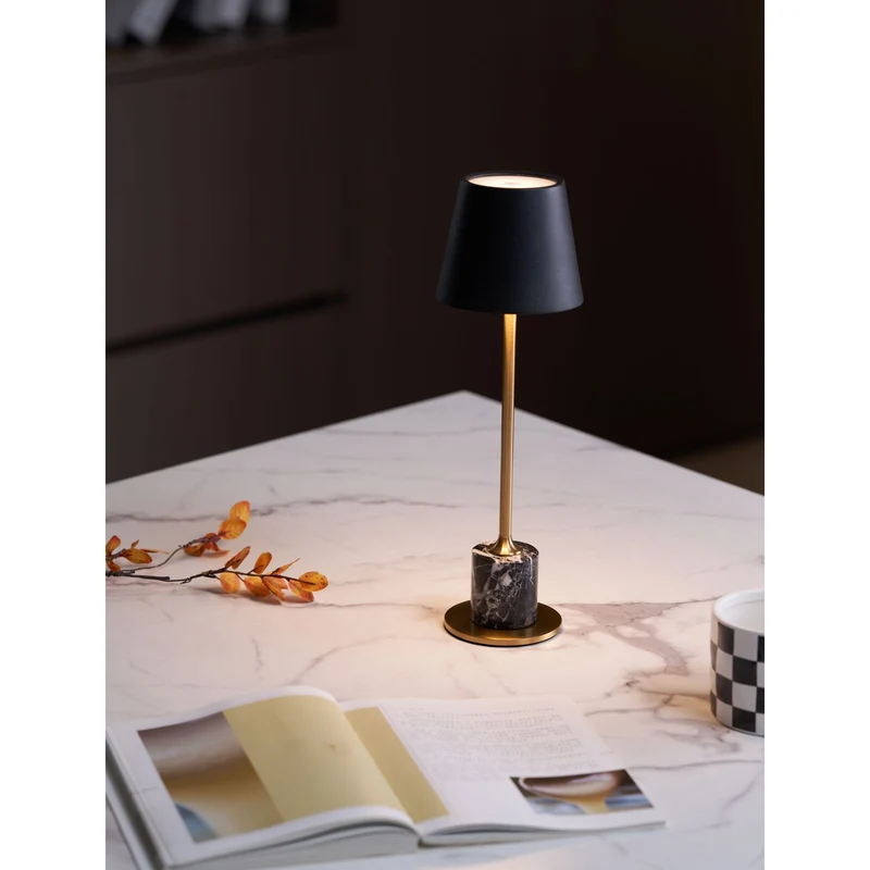 Draagbare Mini Tafellamp op Batterij met Marmeren Voet Ø10cm | Sansoti