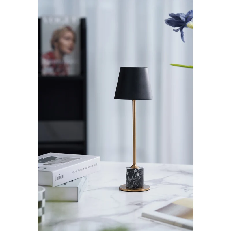 Draagbare Mini Tafellamp op Batterij met Marmeren Voet Ø10cm | Sansoti