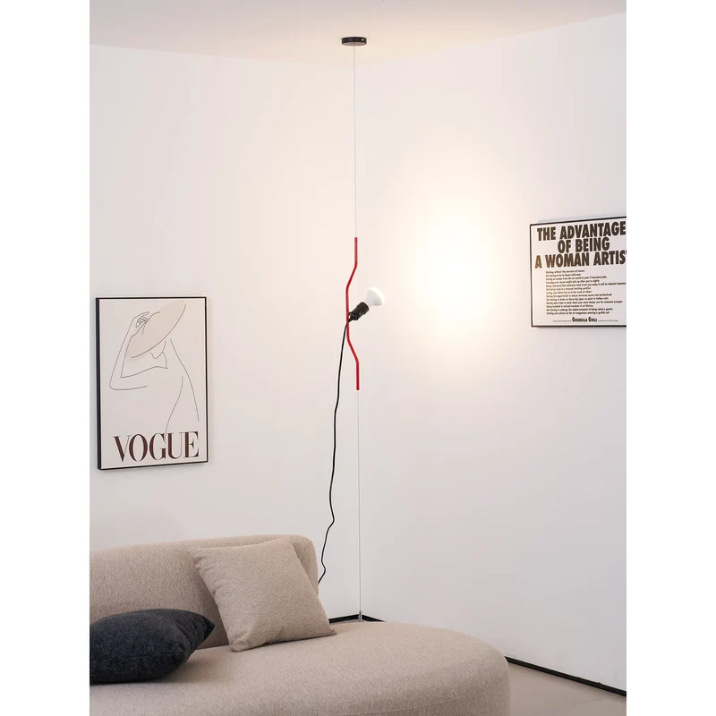 In Hoogte Verstelbare Hanglamp met Metalen Buiskap – Zwart/Wit/Rood | Sansoti