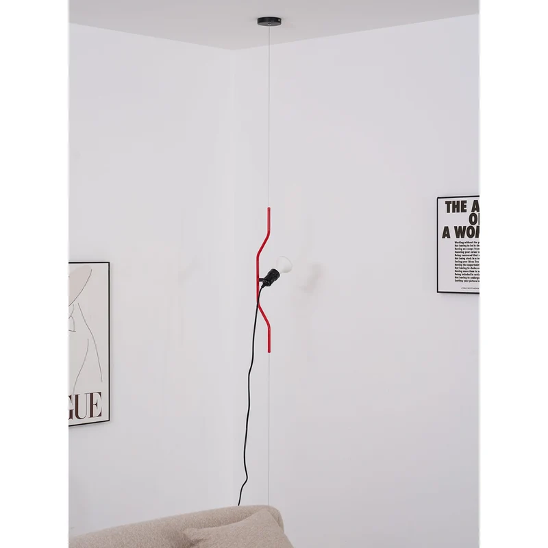 In Hoogte Verstelbare Hanglamp met Metalen Buiskap – Zwart/Wit/Rood | Sansoti