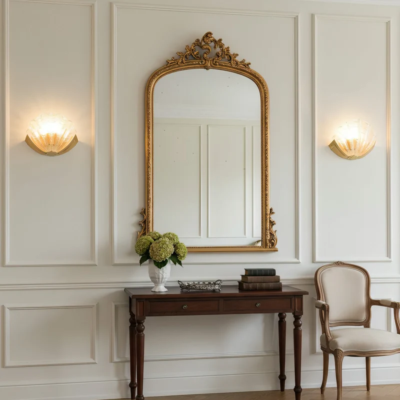 Glazen Wandlamp Schelp Design Messing & Glas Luxe Afwerking voor Gang en Slaapkamer | Sansoti