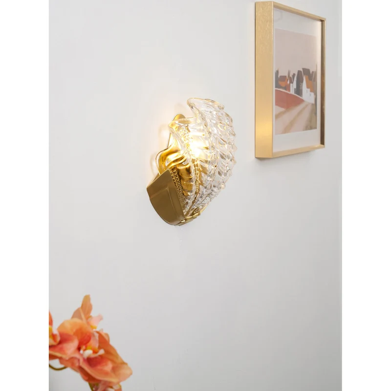 Glazen Wandlamp Schelp Design Messing & Glas Luxe Afwerking voor Gang en Slaapkamer | Sansoti