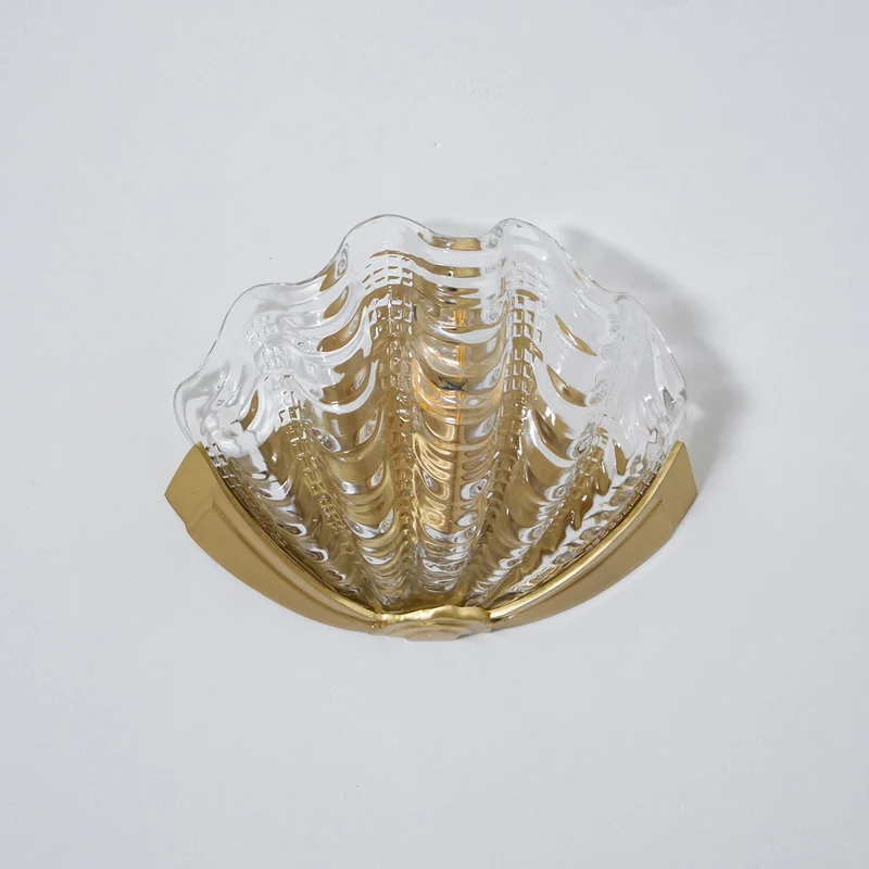 Glazen Wandlamp Schelp Design Messing & Glas Luxe Afwerking voor Gang en Slaapkamer | Sansoti